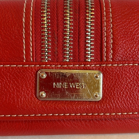 Nine West Red Leather Wallet with Silver Zipper Detail - Picture 2 of 11